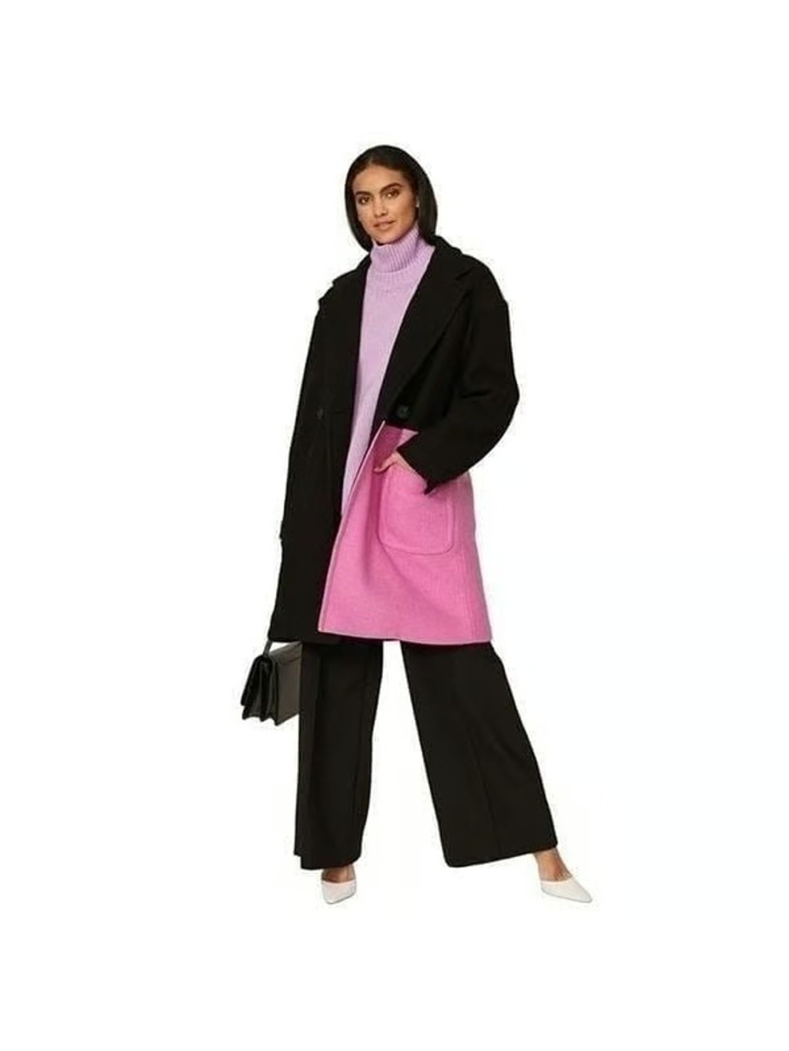 Peter Som Collective Women's 4 Black Pink Colorblock Overcoat Wool Coat Hr4-37